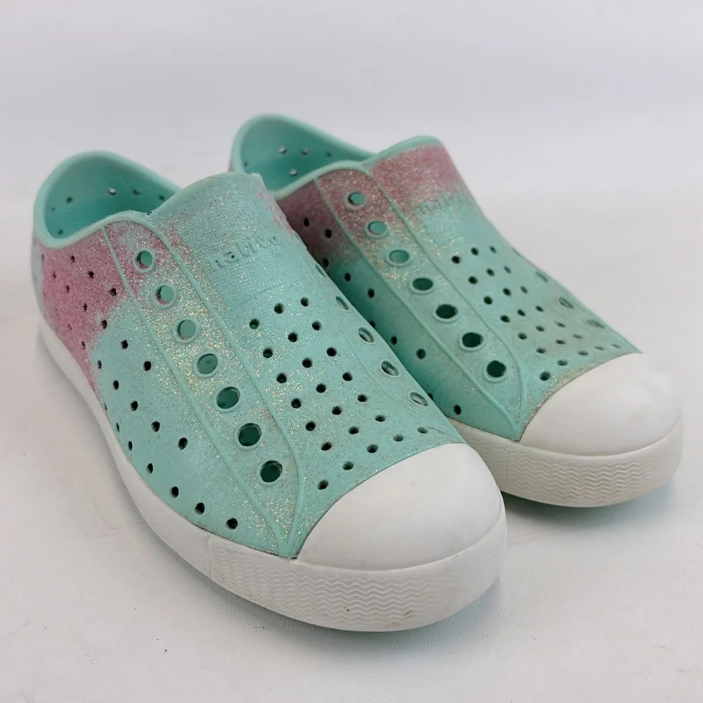 NATIVE Jefferson Kids Pink Green Glitter SlipOn Shoes Size C13